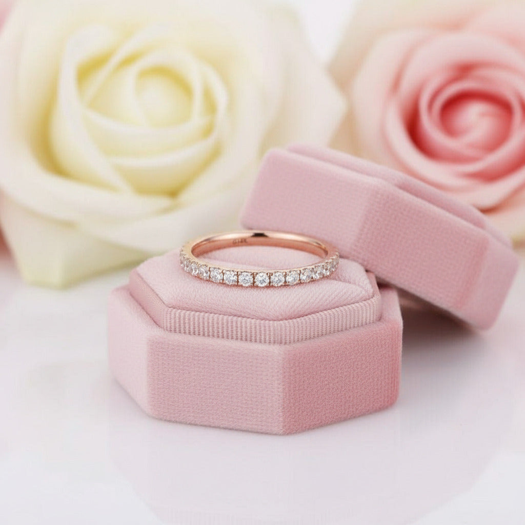 14K Rose Gold DEF Color Diamond Stack Half Eternity Wedding Band-Black Diamonds New York