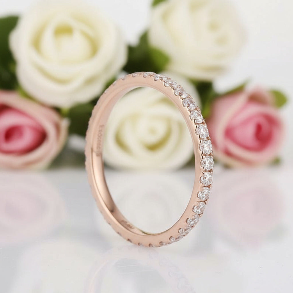 14K Rose Gold DEF Color Diamond Stack Half Eternity Wedding Band-Black Diamonds New York