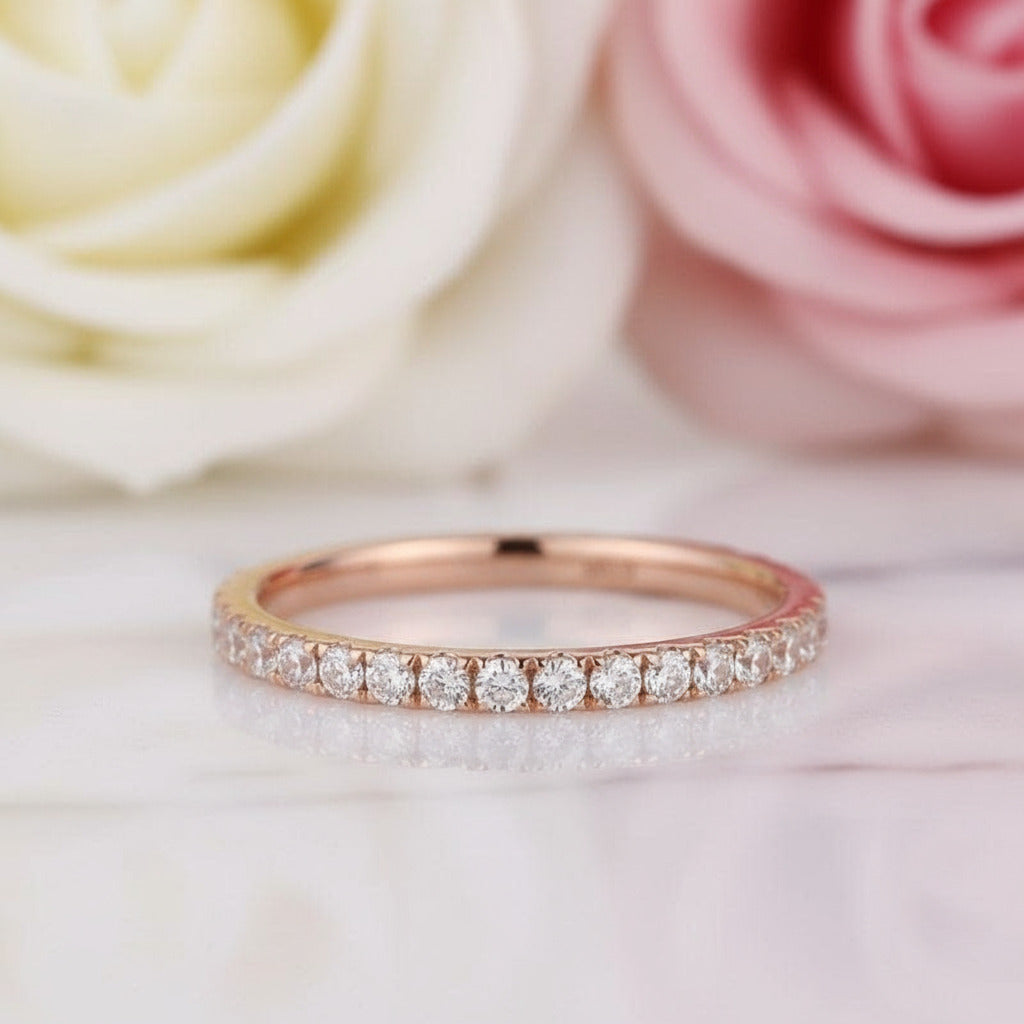 14K Rose Gold DEF Color Diamond Stack Half Eternity Wedding Band-Black Diamonds New York