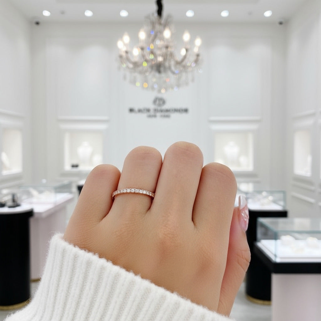 14K Rose Gold DEF Color Diamond Stack Half Eternity Wedding Band-Black Diamonds New York