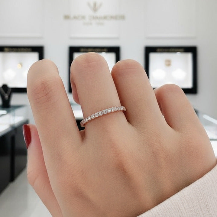 14K Rose Gold DEF Color Diamond Stack Half Eternity Wedding Band-Black Diamonds New York