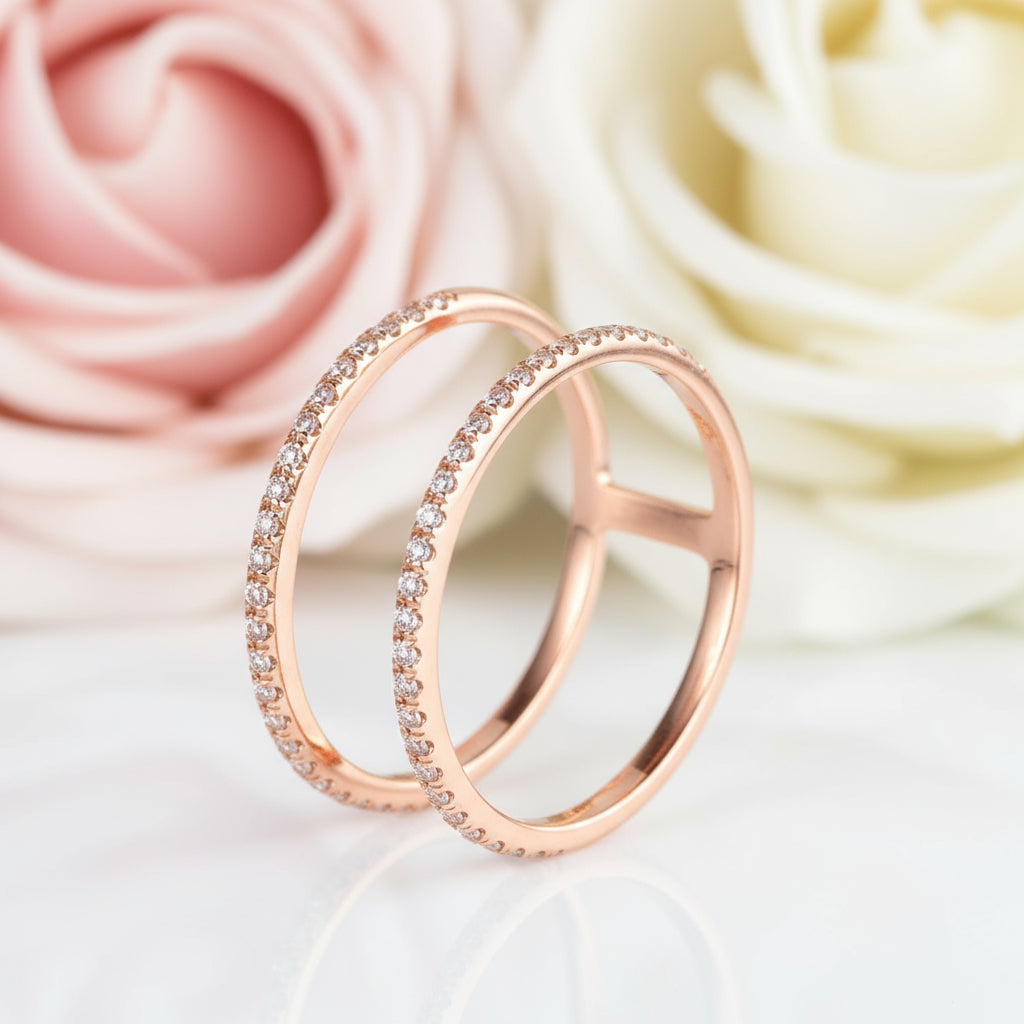 14k Rose Gold Double Band 0.18 Ct Diamond-Black Diamonds New York