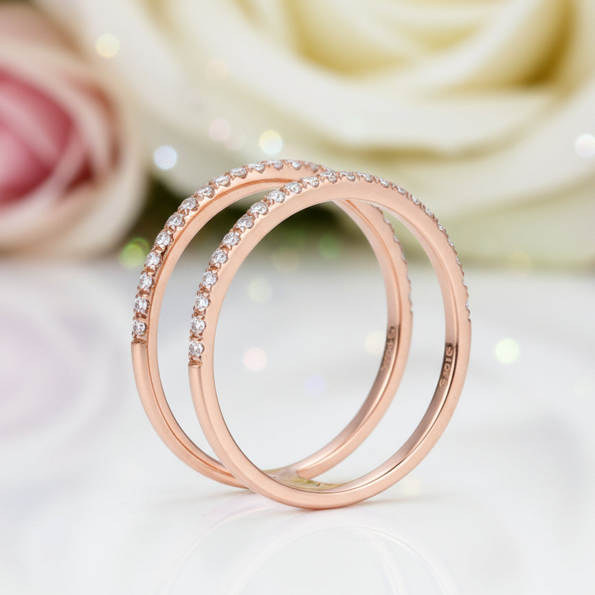 14k Rose Gold Double Band 0.18 Ct Diamond-Black Diamonds New York