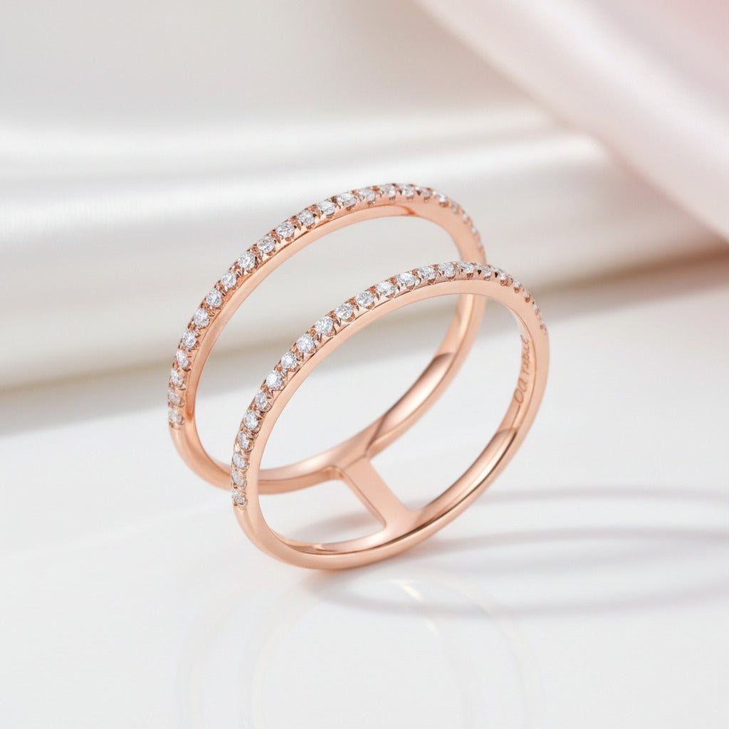 14k Rose Gold Double Band 0.18 Ct Diamond Option-Black Diamonds New York