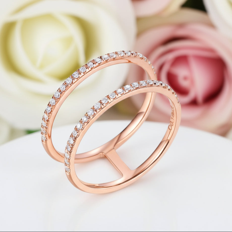 14k Rose Gold Double Band 0.18 Ct Diamond-Black Diamonds New York