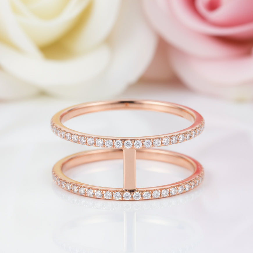 14k Rose Gold Double Band 0.18 Ct Diamond-Black Diamonds New York