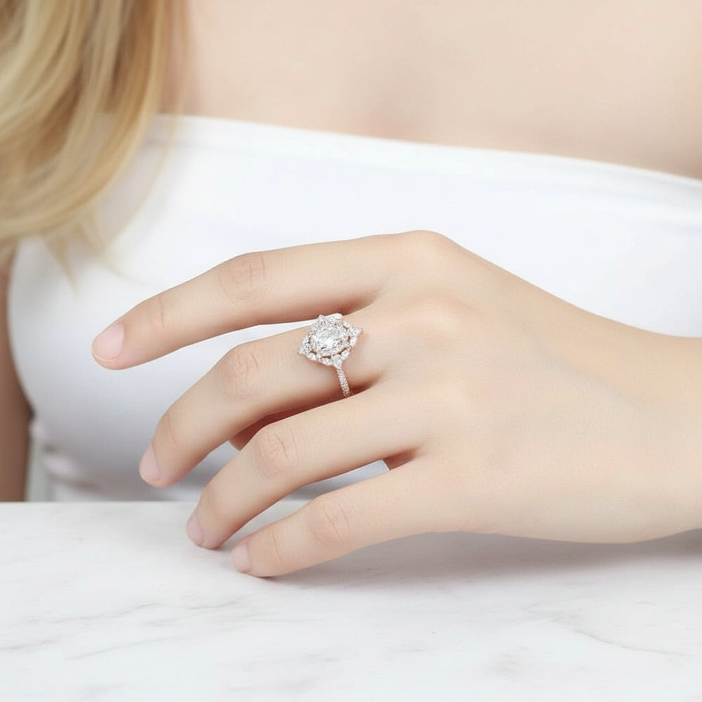 14k Rose Gold Double Halo Oval Cut Diamond Engagement Ring-Black Diamonds New York