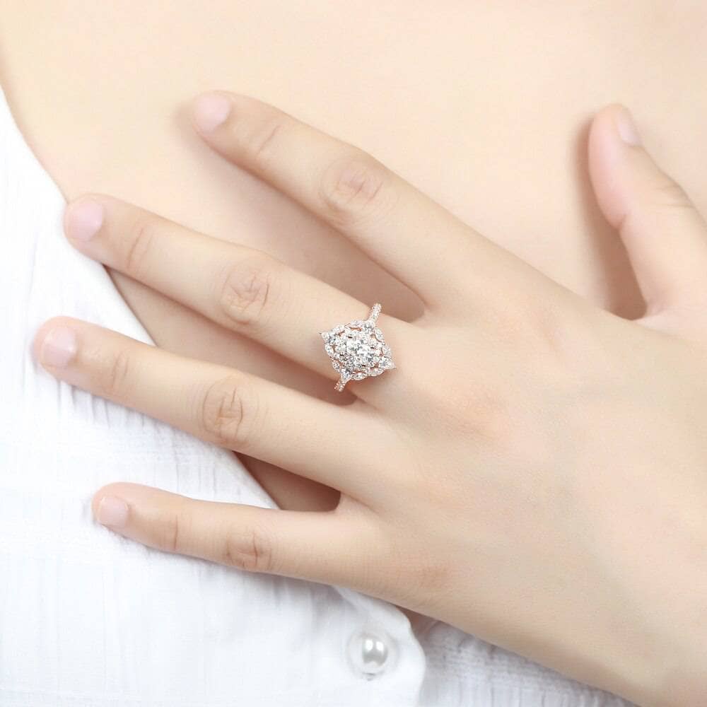 14k Rose Gold Double Halo Oval Cut Diamond Engagement Ring-Black Diamonds New York