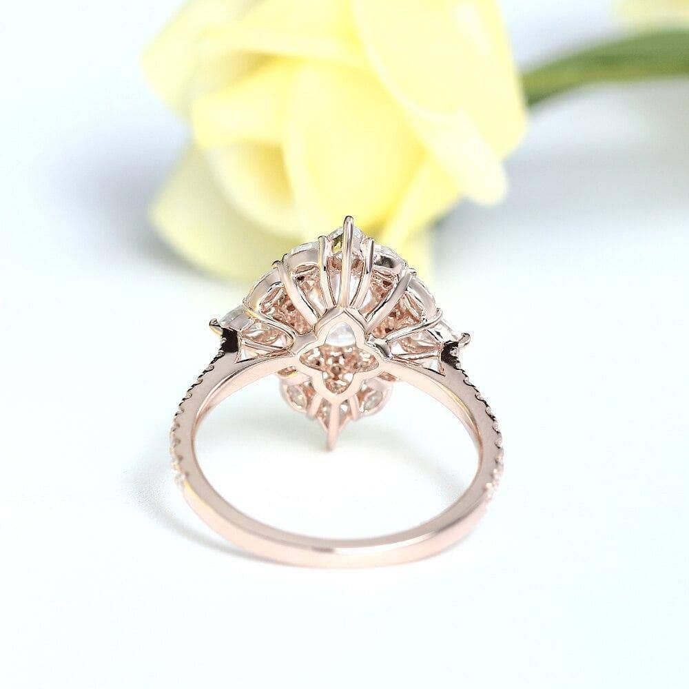 14k Rose Gold Double Halo Oval Cut Moissanite Engagement Ring-Black Diamonds New York