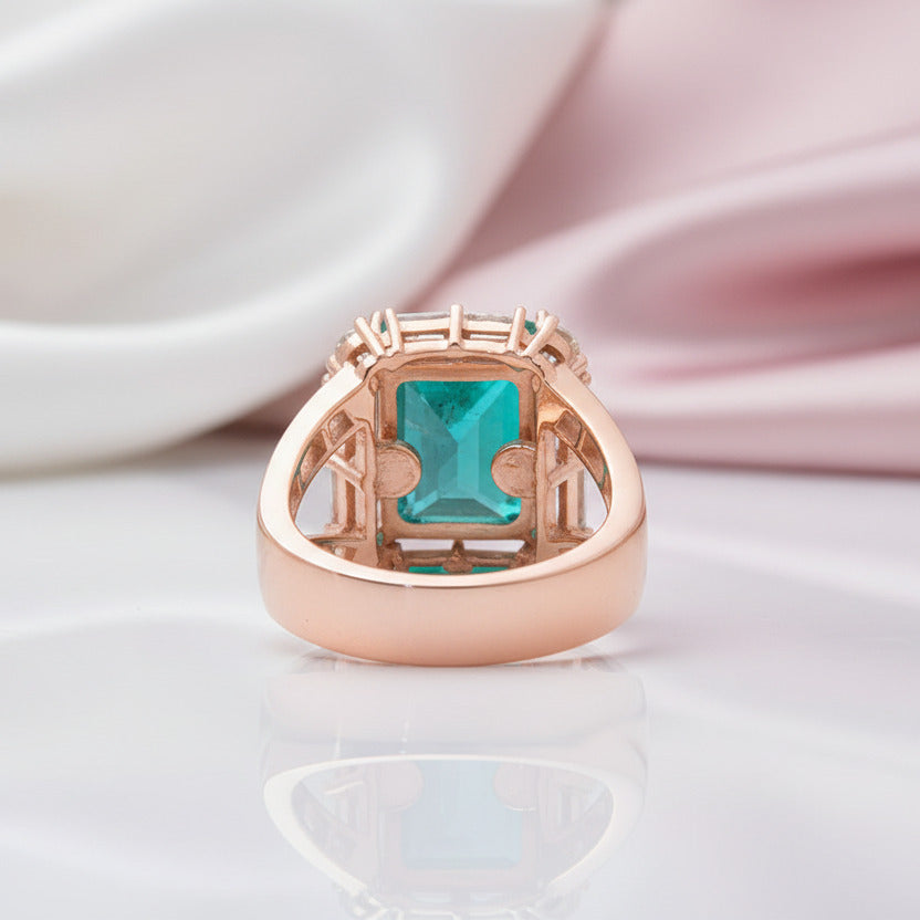 14k Rose Gold Emerald and Diamond Halo Engagement Ring-Black Diamonds New York