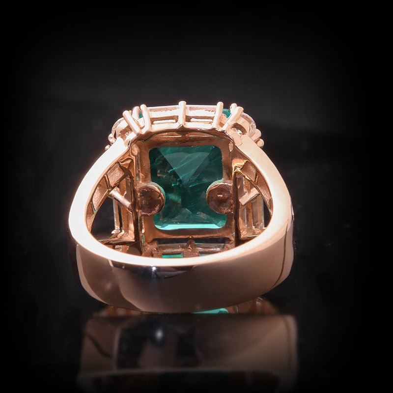 14k Rose Gold Emerald and Moissanite Halo Engagement Ring - Black Diamonds New York