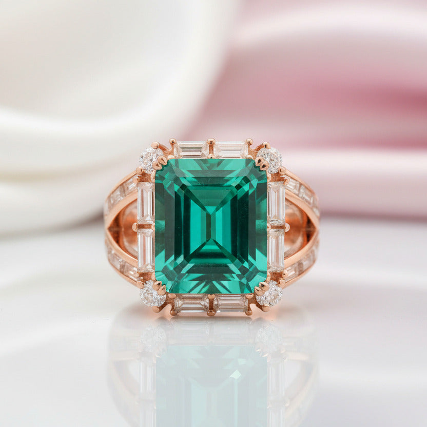 14k Rose Gold Emerald and Diamond Option Halo Engagement Ring-Black Diamonds New York