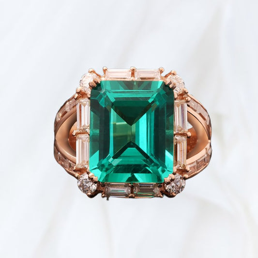 14k Rose Gold Emerald and Diamond Halo Engagement Ring-Black Diamonds New York