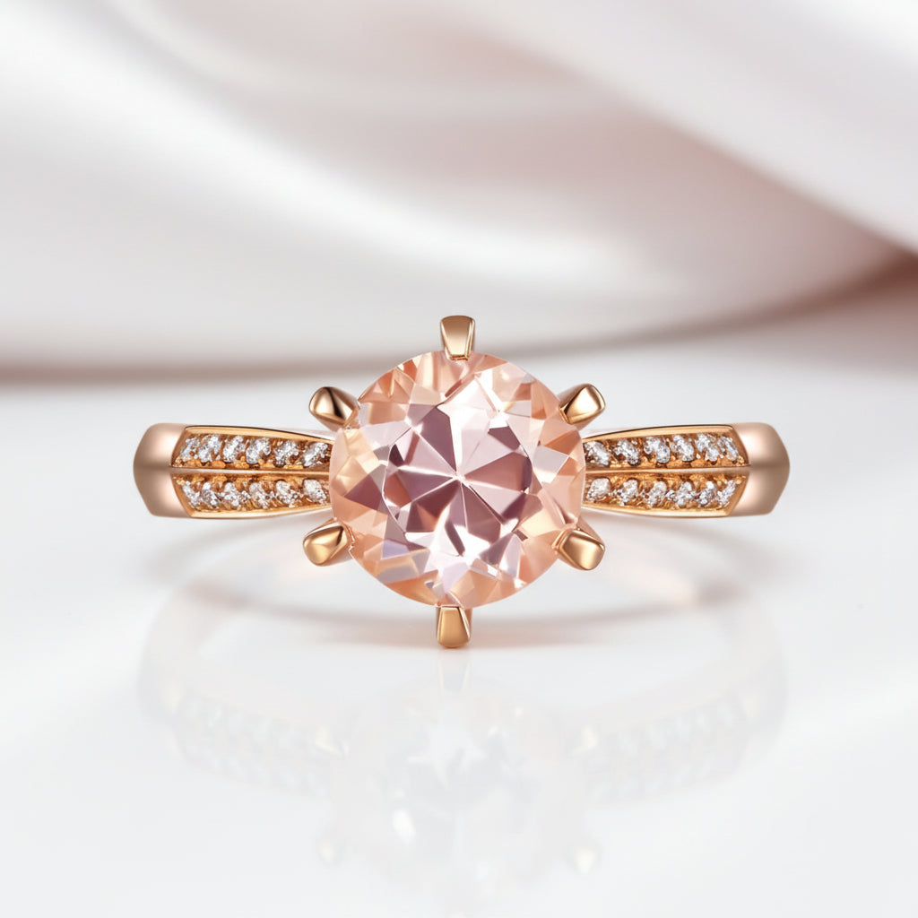 14k Rose Gold Engagement Peach Morganite Diamond Option Ring-Black Diamonds New York