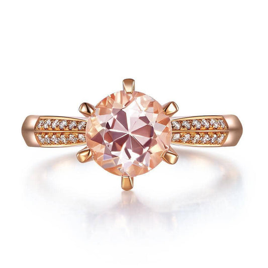 14K Rose Gold Engagement Peach Morganite Natural Diamond Ring-Black Diamonds New York