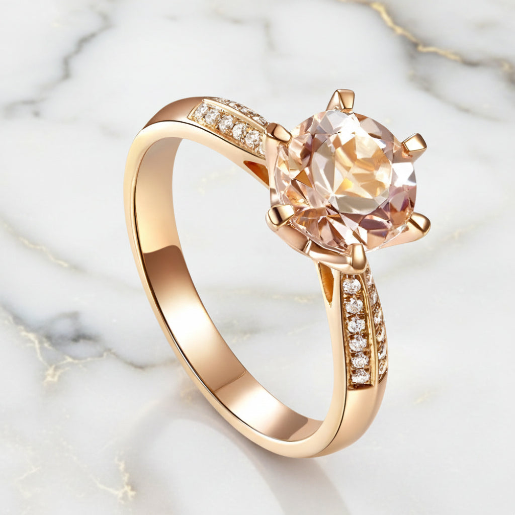 14k Rose Gold Engagement Peach Morganite Diamond Option Ring-Black Diamonds New York