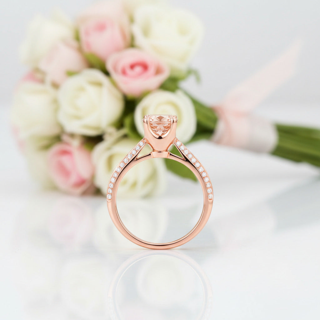 14k Rose Gold Engagement Ring 1.2ct Peach Morganite 0.2ct Diamond Option-Black Diamonds New York