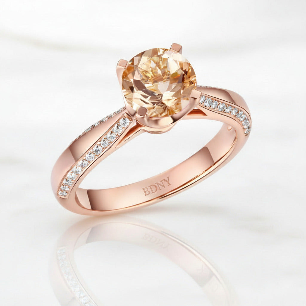 14k Rose Gold Engagement Ring 1.2ct Peach Morganite 0.2ct Diamond Option-Black Diamonds New York