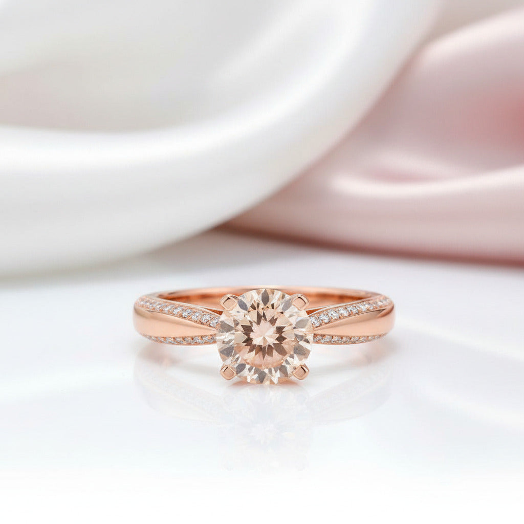 14k Rose Gold Engagement Ring 1.2ct Peach Morganite 0.2ct Diamond Option-Black Diamonds New York