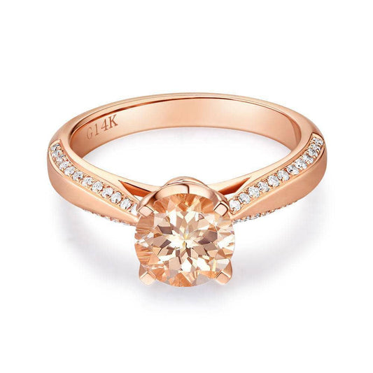 14K Rose Gold Engagement Ring 1.2ct Peach Morganite 0.2ct Natural Diamond-Black Diamonds New York