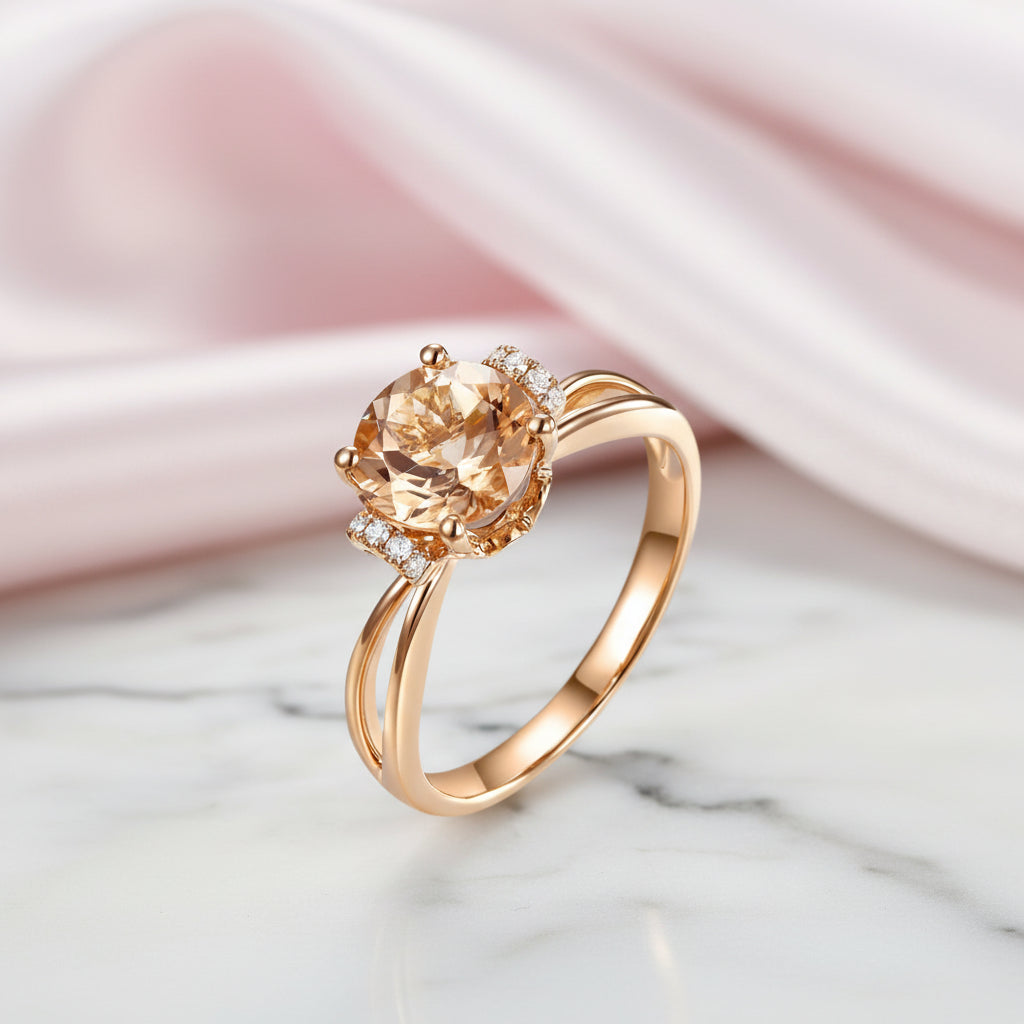 14k Rose Gold Floral Peach Morganite Diamond Option Ring-Black Diamonds New York