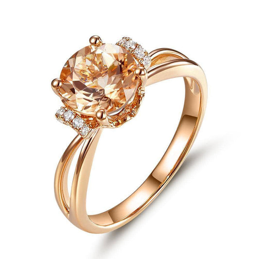 14K Rose Gold Floral Peach Morganite Natural Diamond Ring-Black Diamonds New York
