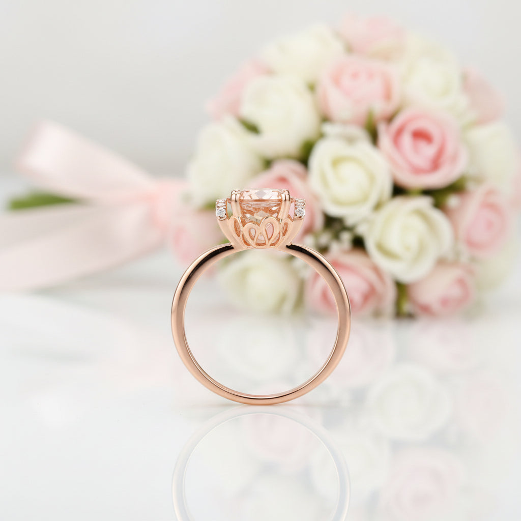 14k Rose Gold Floral Peach Morganite Diamond Option Ring-Black Diamonds New York