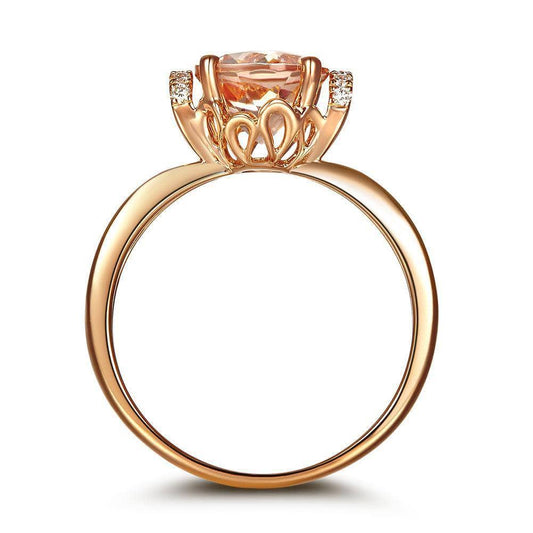 14K Rose Gold Floral Peach Morganite Natural Diamond Ring-Black Diamonds New York