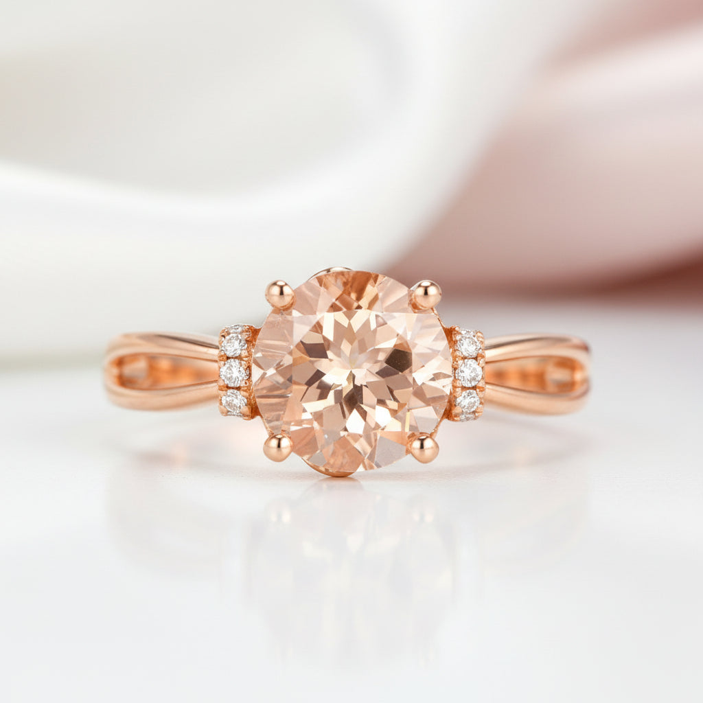 14k Rose Gold Floral Peach Morganite Diamond Option Ring-Black Diamonds New York