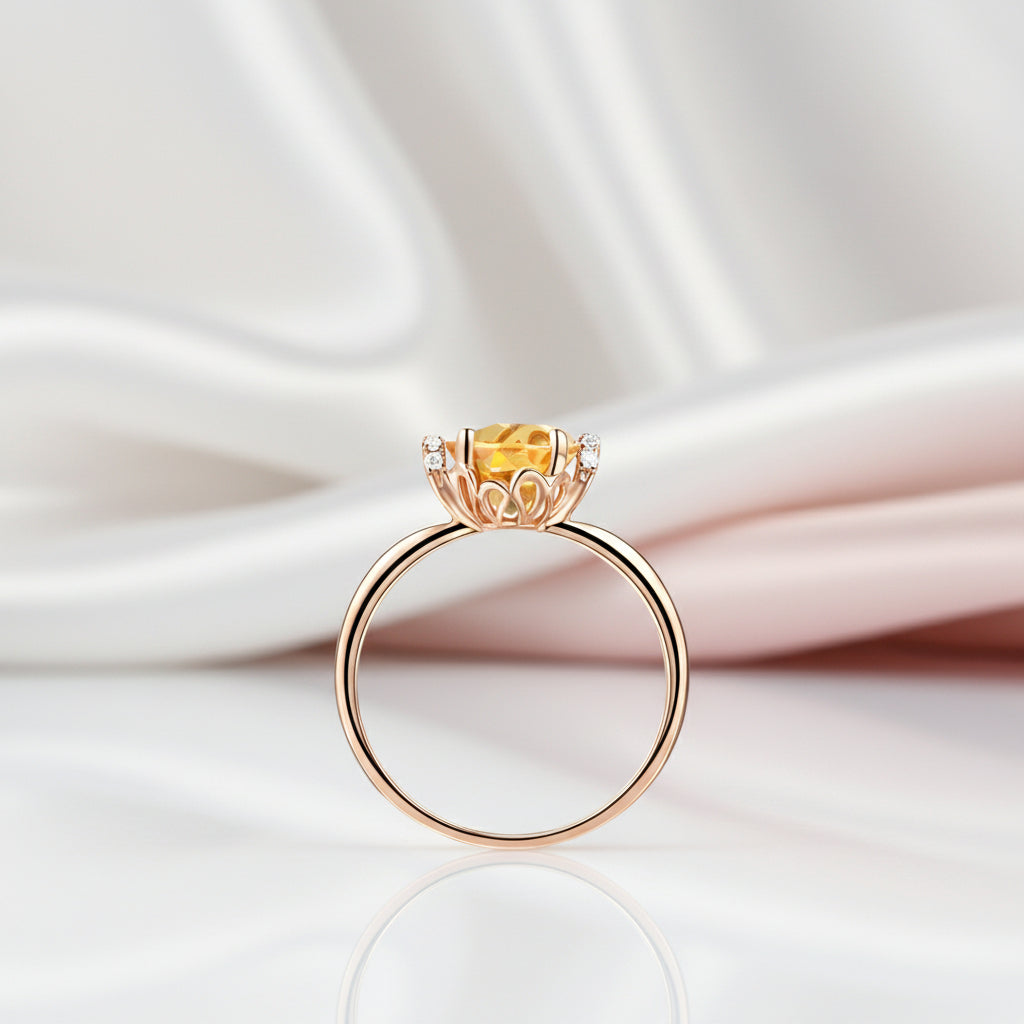 14k Rose Gold Floral Yellow Citrine Natural Diamond Option Ring-Black Diamonds New York