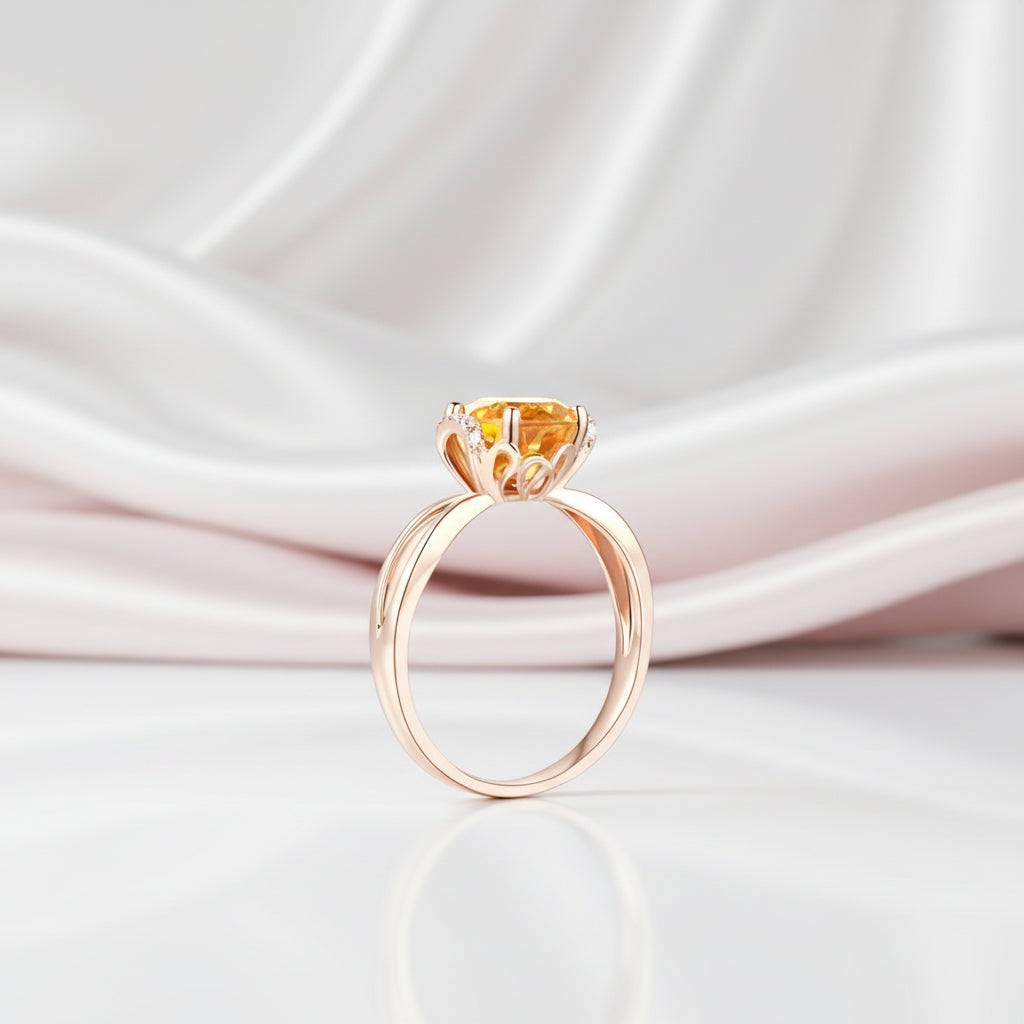 14k Rose Gold Floral Yellow Citrine Natural Diamond Option Ring-Black Diamonds New York