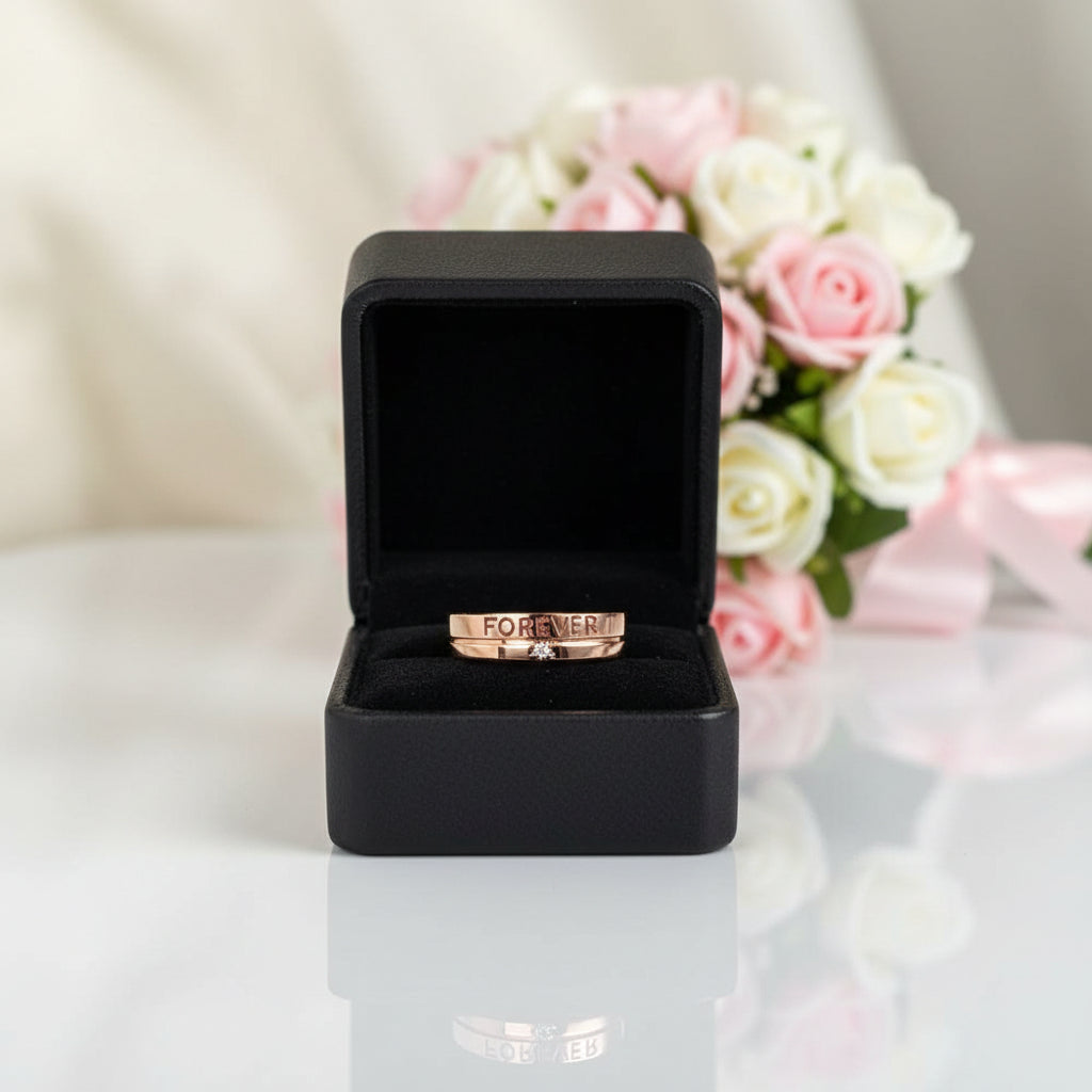 14k Rose Gold Forever Men Ring with Diamond Option-Black Diamonds New York