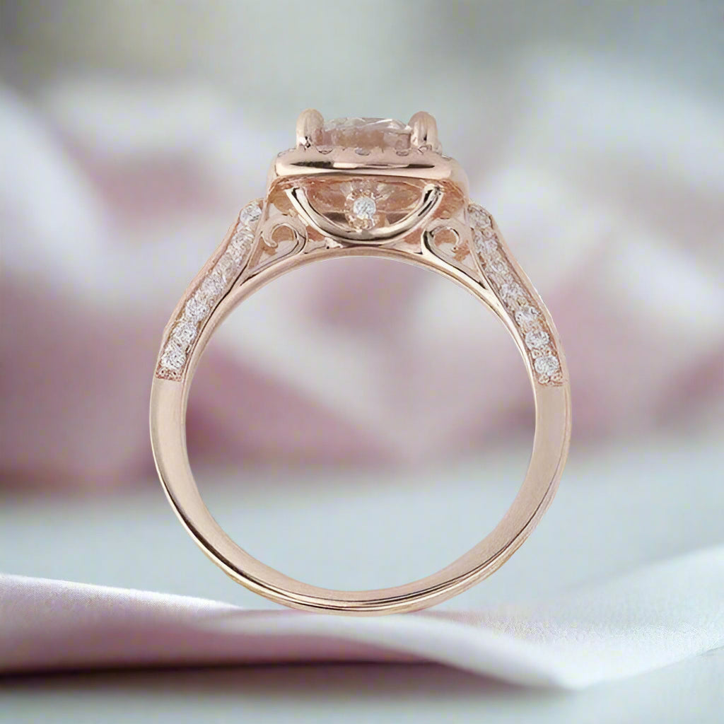 14k Rose Gold Halo 1.2ct Diamond Engagement Ring-Black Diamonds New York