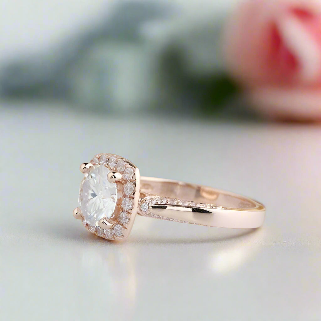 14k Rose Gold Halo 1.2ct Diamond Engagement Ring-Black Diamonds New York