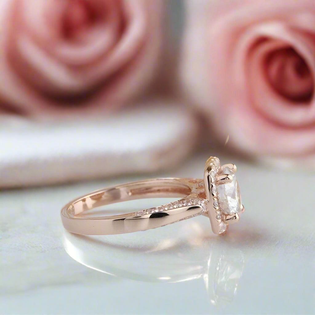 14k Rose Gold Halo 1.2ct Diamond Engagement Ring-Black Diamonds New York