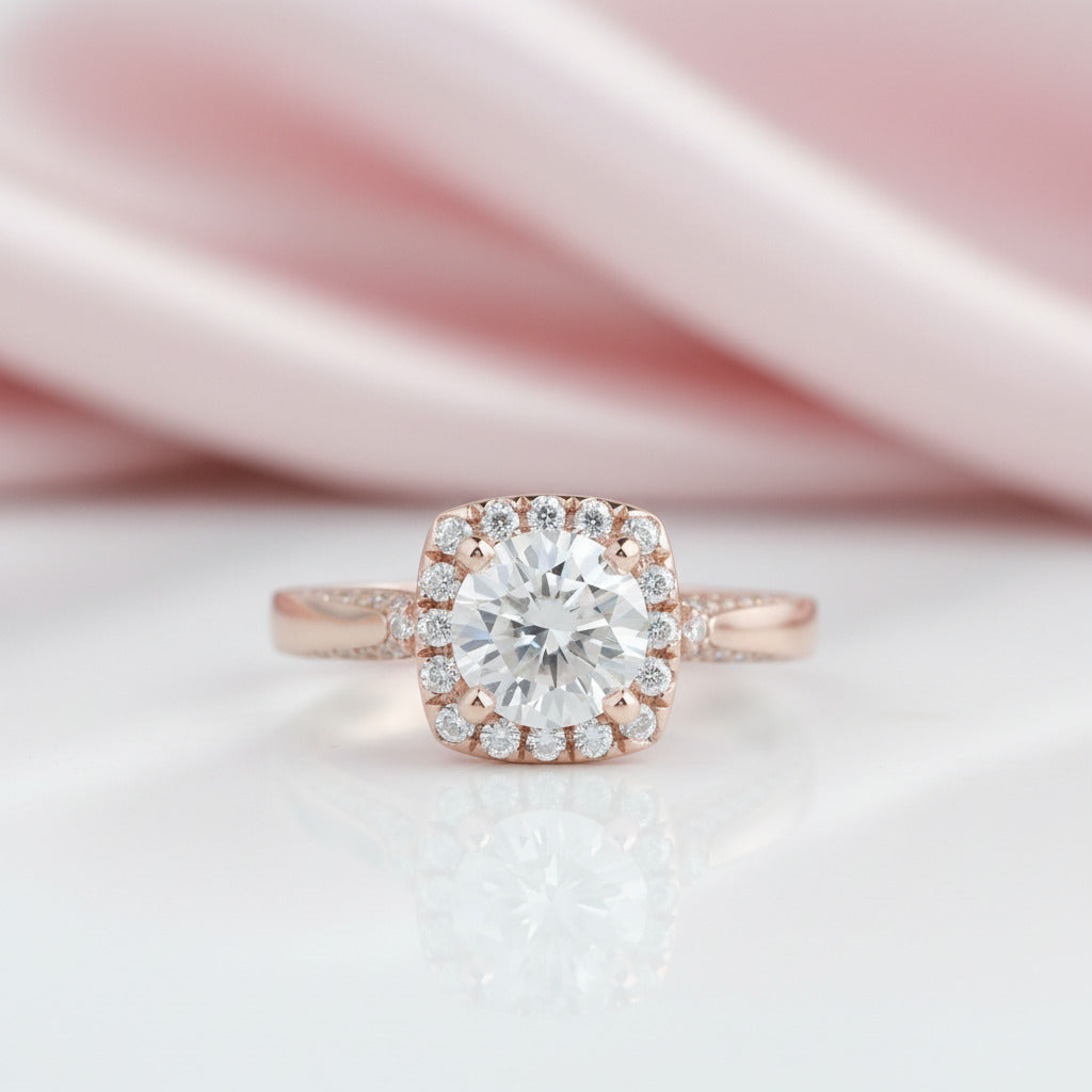 14k Rose Gold Halo 1.2ct Diamond Option Engagement Ring-Black Diamonds New York