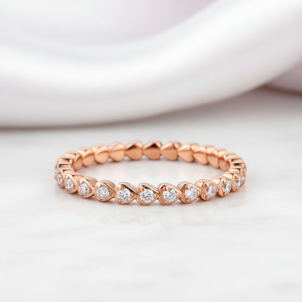 14k Rose Gold Heart Eternity Ring 0.33 Ct Natural Diamond-Black Diamonds New York