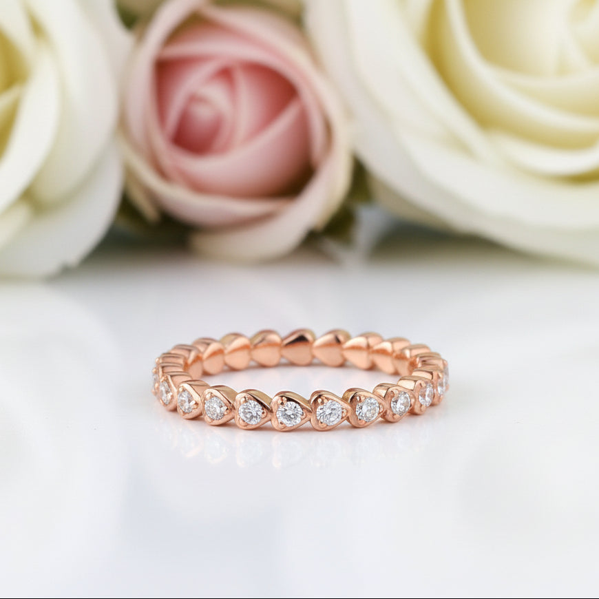 14k Rose Gold Heart Eternity Ring 0.33 Ct Natural Diamond-Black Diamonds New York