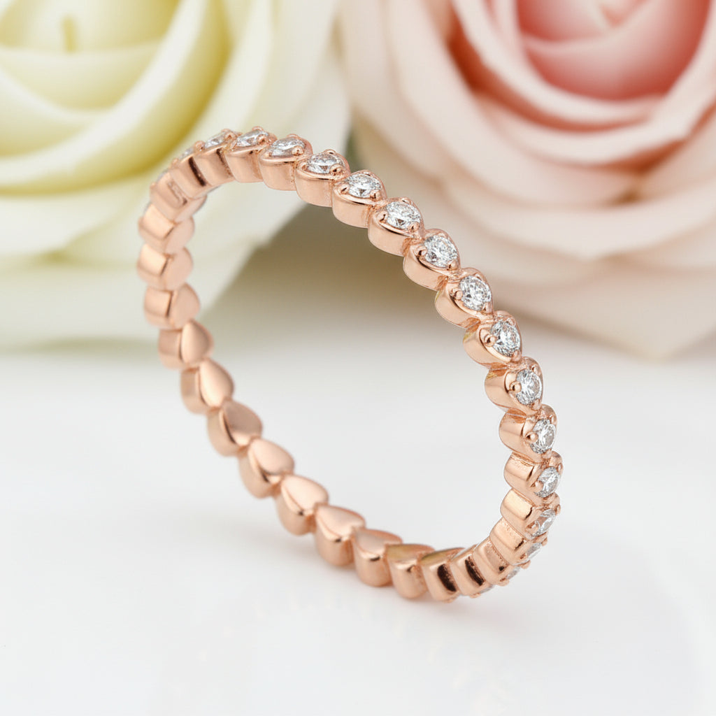 14k Rose Gold Heart Eternity Ring 0.33 Ct Natural Diamond-Black Diamonds New York