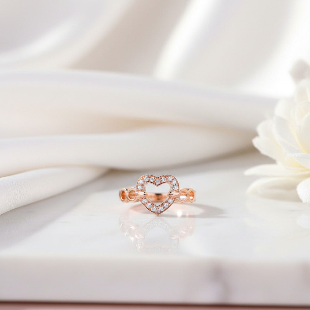 14K Rose Gold Heart Promise Ring 0.1ct Natural Diamond Option-Black Diamonds New York