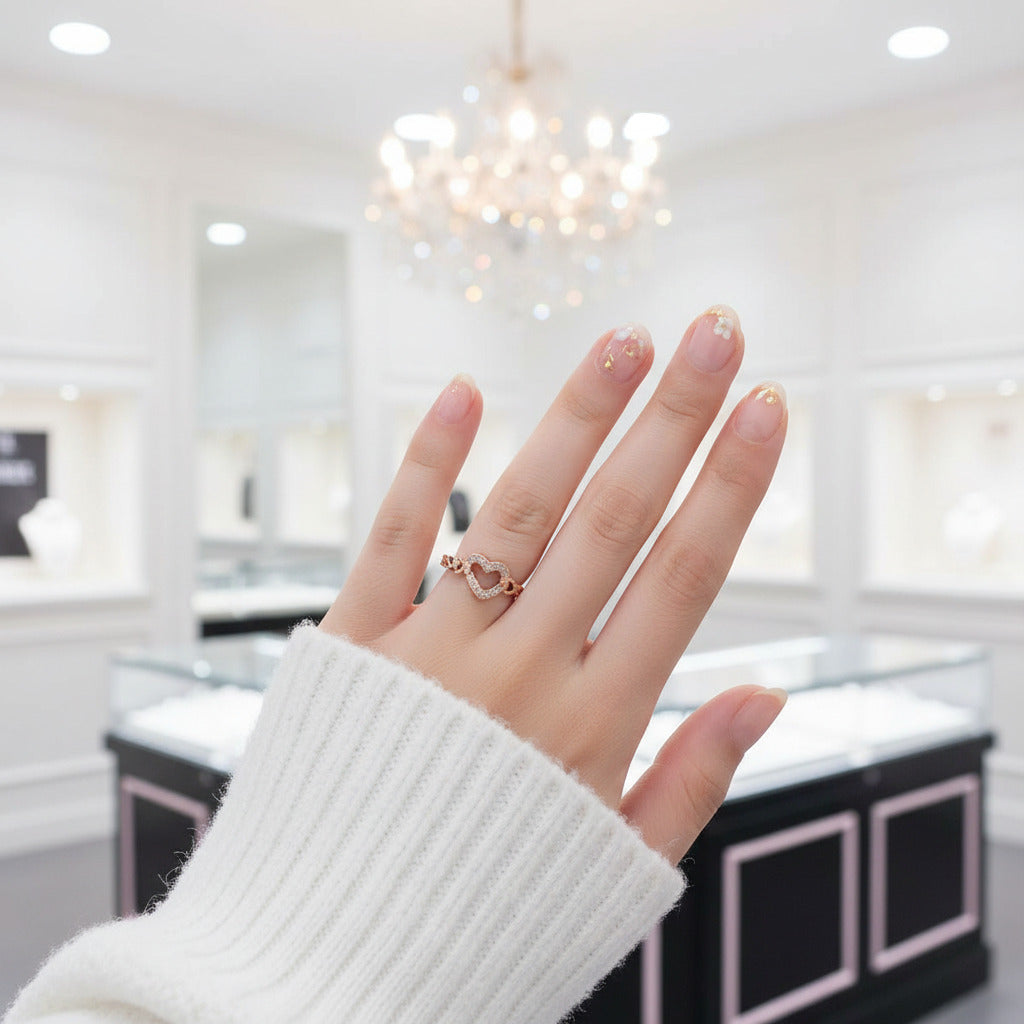 14K Rose Gold Heart Promise Ring 0.1ct Natural Diamond Option-Black Diamonds New York