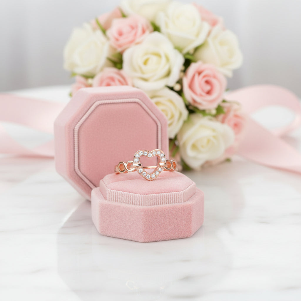14K Rose Gold Heart Promise Ring 0.1ct Natural Diamond Option-Black Diamonds New York