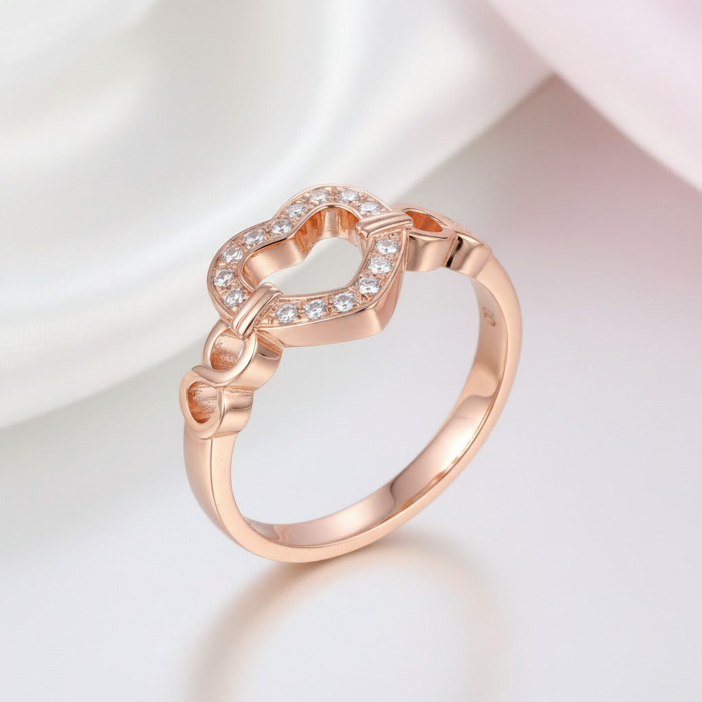14K Rose Gold Heart Promise Ring 0.1ct Natural Diamond Option-Black Diamonds New York