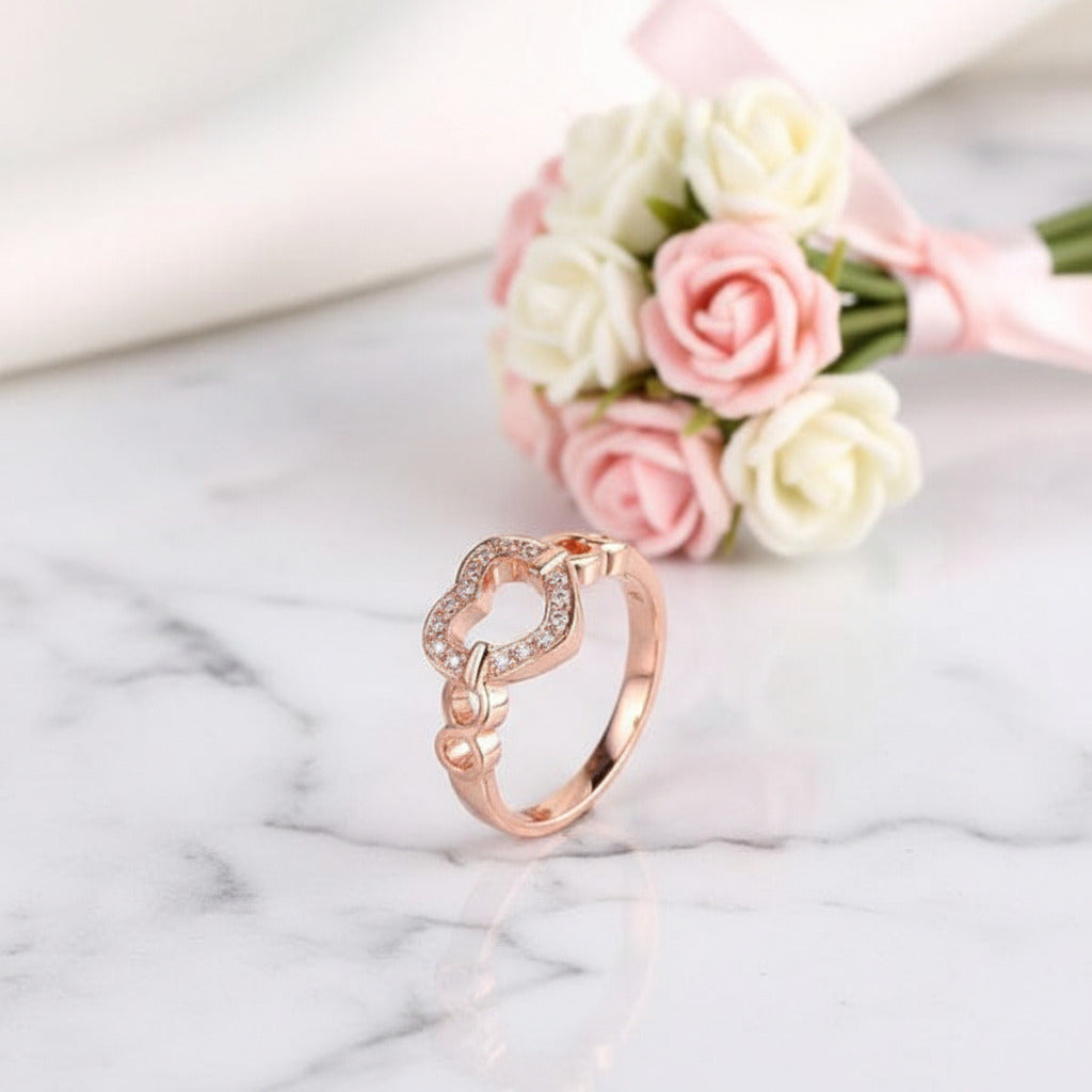 14K Rose Gold Heart Promise Ring 0.1ct Natural Diamond Option-Black Diamonds New York