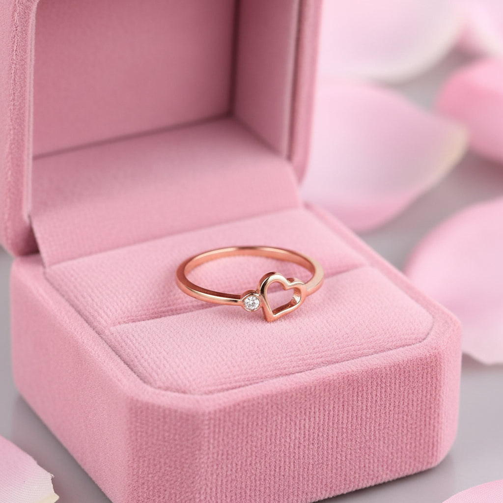 14k Rose Gold Heart Ring 0.02Ct Natural Diamond-Black Diamonds New York