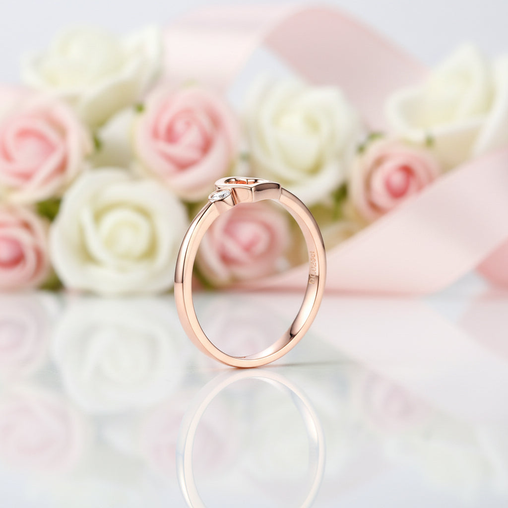 14k Rose Gold Heart Ring 0.02Ct Natural Diamond-Black Diamonds New York
