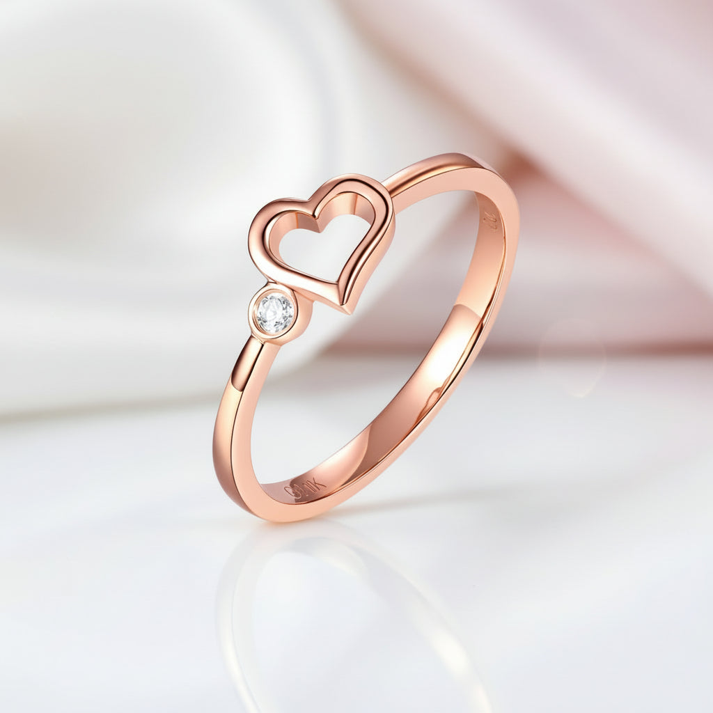 14k Rose Gold Heart Ring 0.02Ct Natural Diamond-Black Diamonds New York
