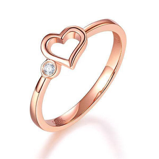 14K Rose Gold Heart Ring 0.02Ct Natural Diamond