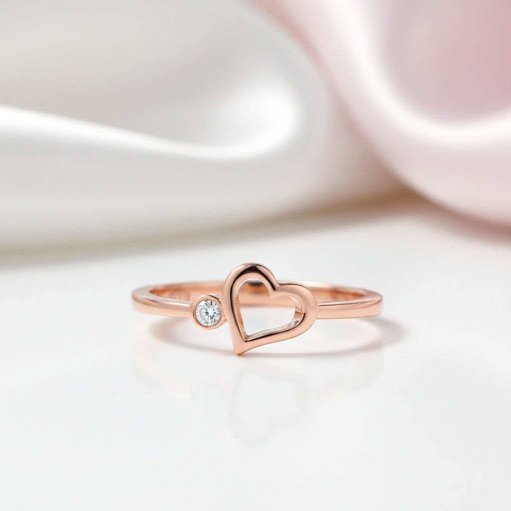 14k Rose Gold Heart Ring 0.02Ct Natural Diamond-Black Diamonds New York