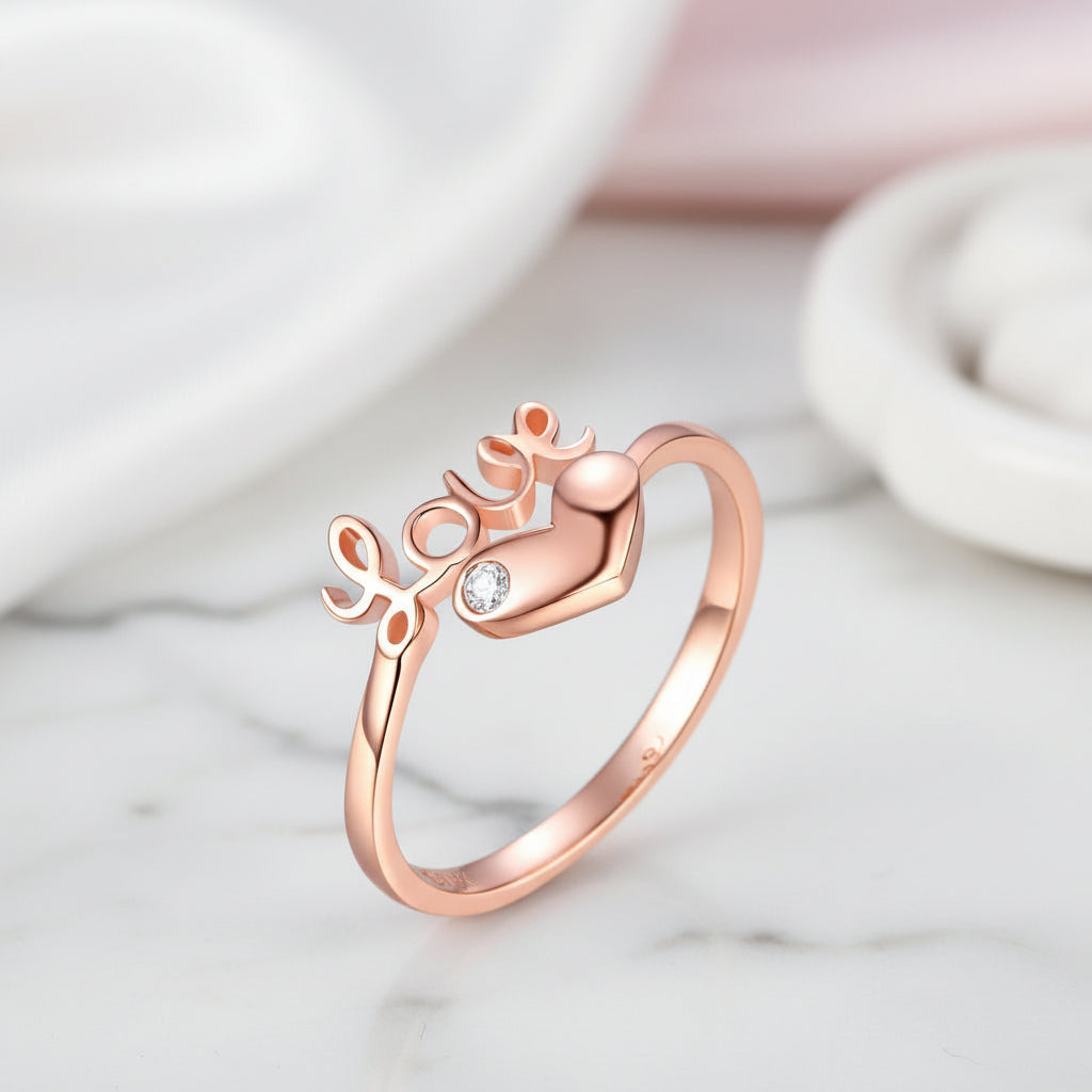 14k Rose Gold Love Heart Ring 0.01ct Natural Diamond-Black Diamonds New York